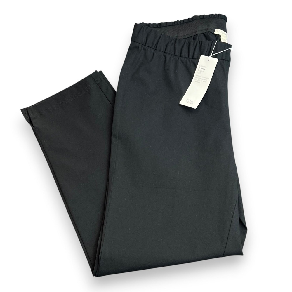 NWT Eileen Fisher Organic Cotton Stretch Twill Pants Womens PM Black Minimalist